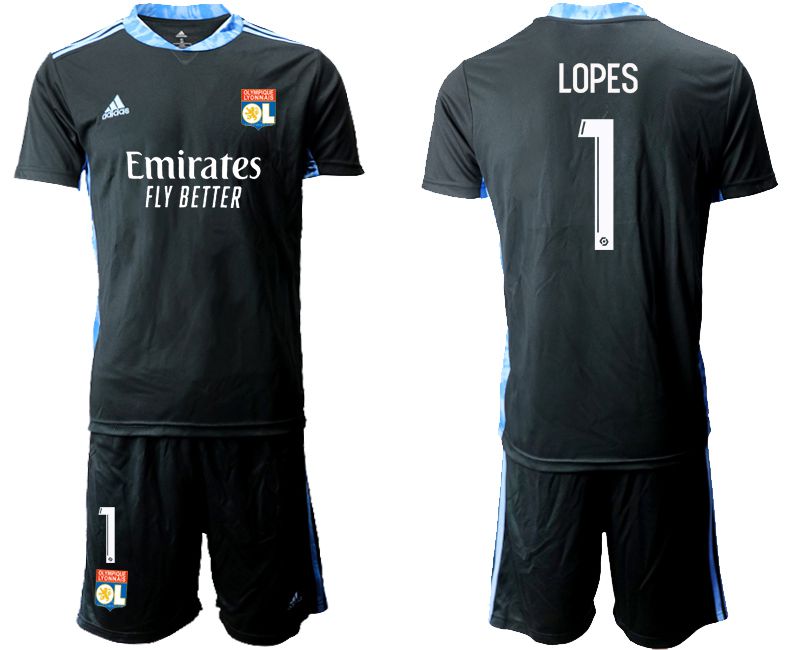 Men 2020-2021 club Olympique Lyonnais black goalkeeper #1 Soccer Jerseys->barcelona jersey->Soccer Club Jersey